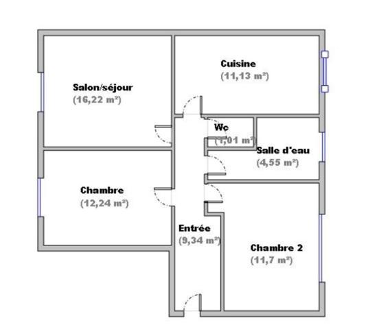 T3 de 66.19 m2 traversant Nord-Sud situé rue Père Chevrier