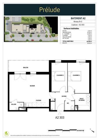 Appartement 3 pièces 62 m²