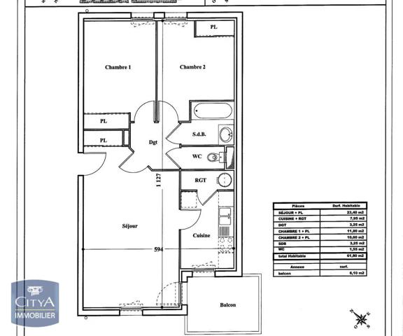 Appartement à louer 3 pièces 61.8m²