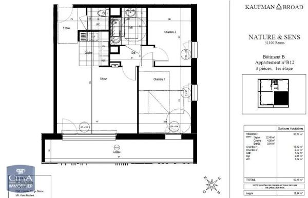 Appartement à louer 3 pièces 62.18m²