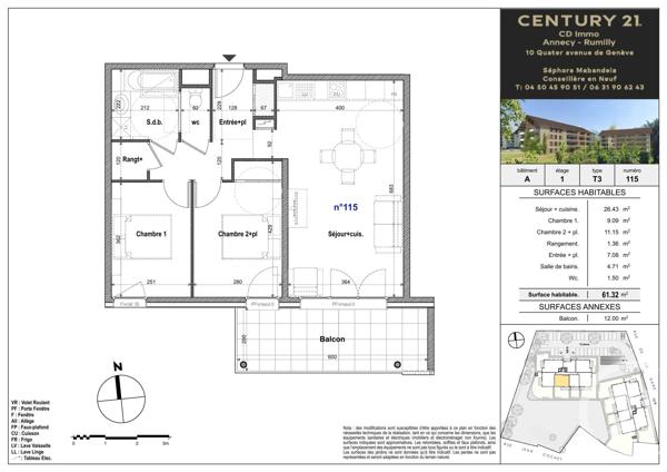 Appartement T3 à vendre  3 pièces - 61,32 m 2   FAVERGES SEYTHENEX  - 74