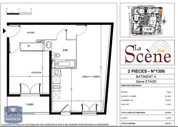Appartement à louer 2 pièces 51.62m²