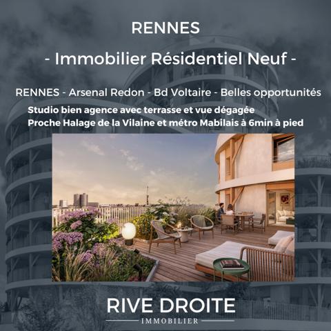 Rennes (35000) RENNES ARSENAL REDON - BD VOLTAIRE - STUDIO AVEC TERRASSE - VUE DEGAGEE