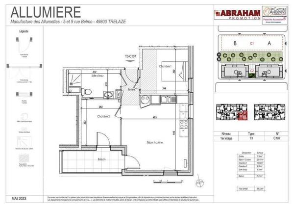 Appartement 3 pièces                                        - 49800 Trélazé Réf : 56