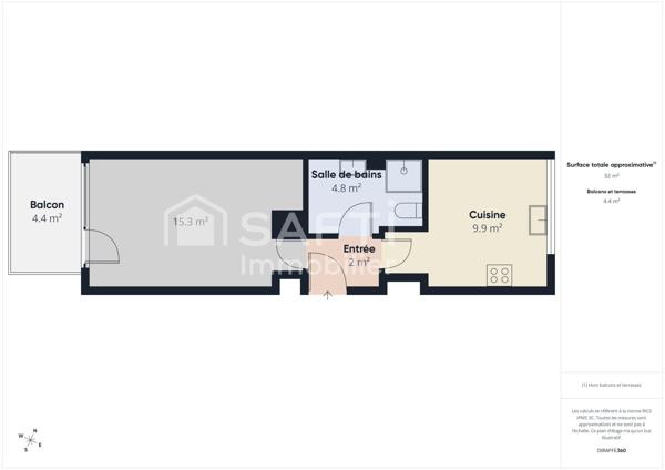 PESSAC - STUDIO 33 m² - BALCON & STATIONNEMENT
