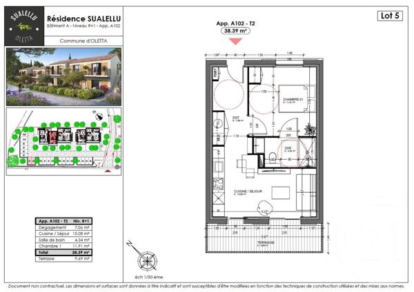 Appartement T2 à vendre  2 pièces - 38,39 m2 OLETTA - 202