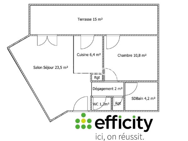 Appartement 2 pièces - 47 m² Exclusivité efficity