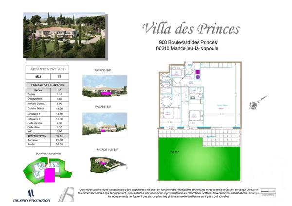 Appartement F3 à vendre  3 pièces - 89,50 m2 MANDELIEU LA NAPOULE - 06