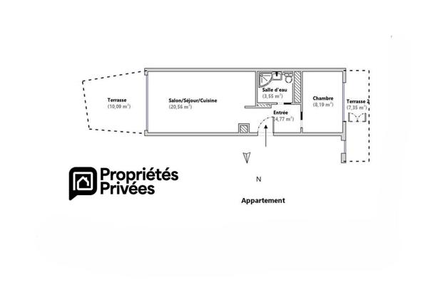 LE GRAND LARGE 2P traversant rez-de-jardin  2 terrasses