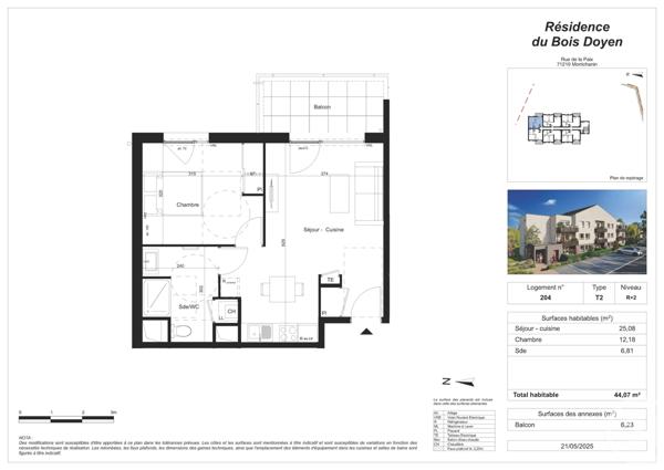 Appartement F2 à vendre  2 pièces - 44,07 m2 MONTCHANIN - 71