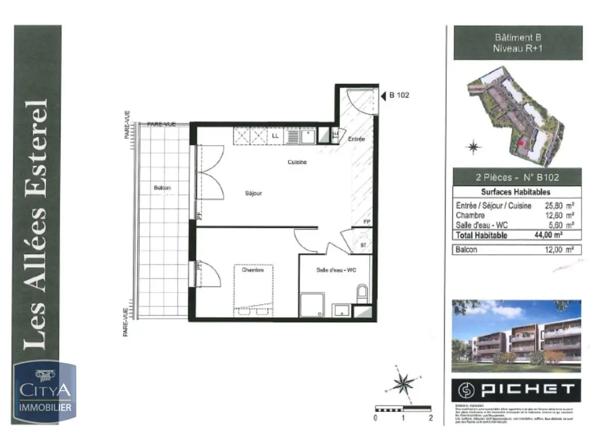 Appartement à louer 2 pièces 44m²