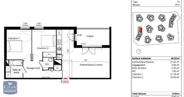 Appartement à louer 3 pièces 64.92m²