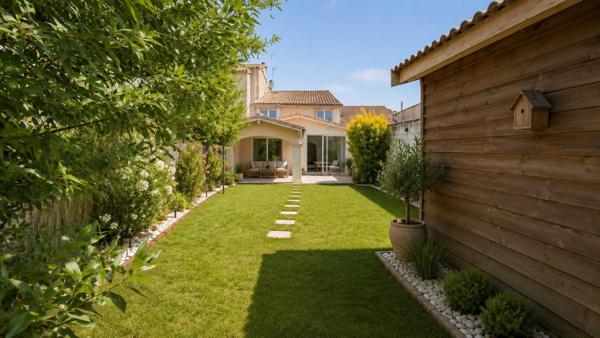 Maison familiale en pierre avec jardin