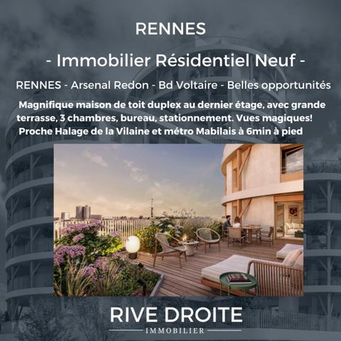 Rennes (35000) RENNES ARSENAL REDON - BD VOLTAIRE - T4 MAISON DE TOIT AVEC TERRASSE - VUES MAGIQUES !