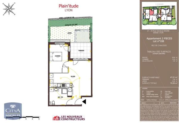 Appartement à louer 2 pièces 47.01m² Lyon 8e Arrondissement (69008)