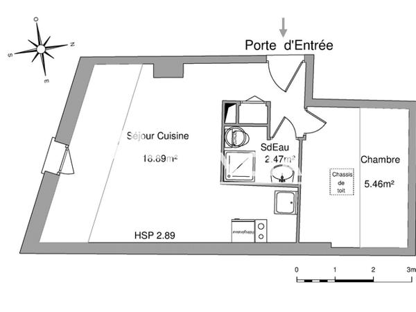Location Appartement 2 pièces 26.82 m² - 26 RUE DU REMPART Tours 37000