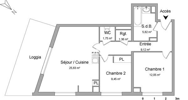 Location Appartement 3 pièces 65.38 m² - Bordeaux 33800
