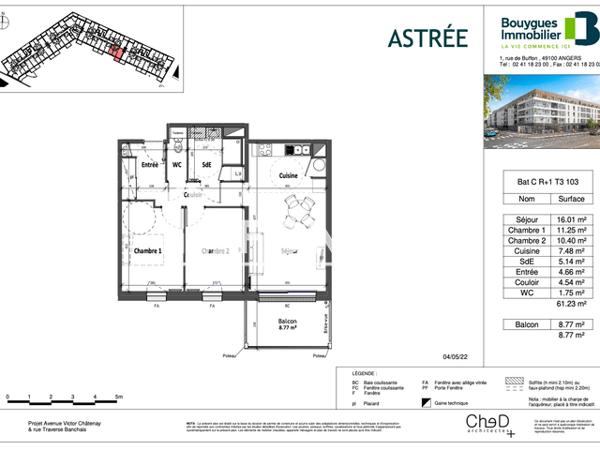 Location Appartement 3 pièces 61.23 m² - 4 TRAVERSE DES BANCHAIS Angers 49000