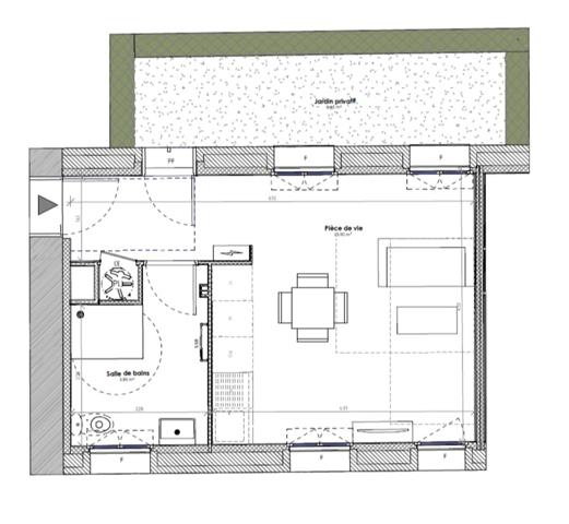Studio neuf réhabilité à vendre ROUEN rive droite, surface habitable 29,75 m2 + jardin 9,85 m2