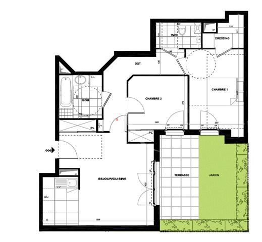 Quartier république - Appartement 3 pièces 63m² avec terrasse de 22m² - Parking en sus