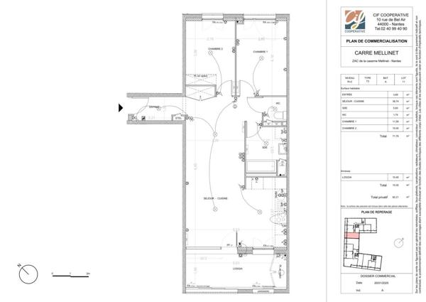 Appartement T3 NANTES Mellinet - 71.76 m2  242 601 Euros