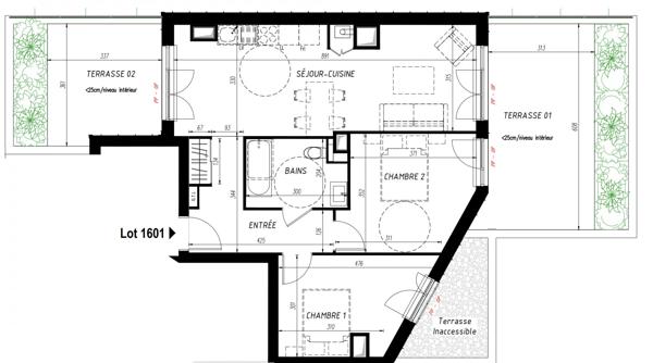 Appartement traversant - Dernier étage avec 31m2 de terrasse
