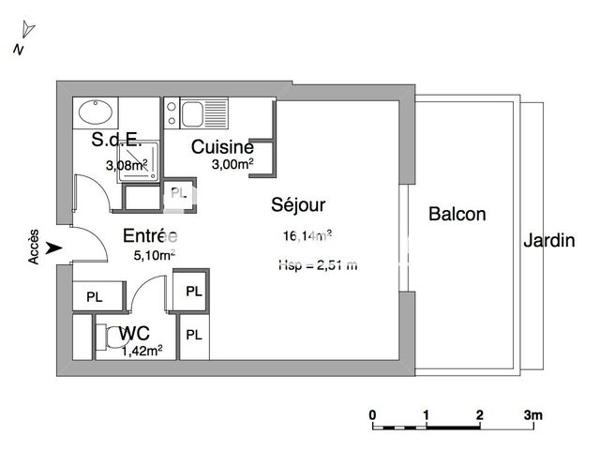 Location Studio 28.74 m² - 42, RUE VERCINGETORIX Beziers 34500
