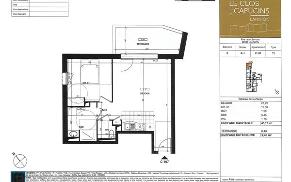 Appartement à vendre    2 pièces • 45,15 m2 Lannion