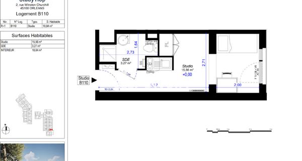 Location Studio meublé 17.9 m² - Orléans 45100