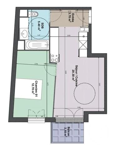 Appartement F2 à vendre  2 pièces - 42,10 m 2   THIAIS  - 94