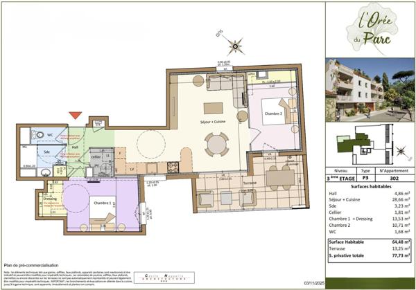 Un P3 neuf avec terrasse et stationnement, au pied du futur parc Jacques Chirac