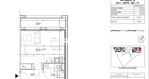 Location Studio 30.25 m² - Amiens 80000