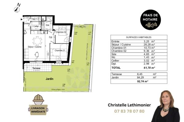 Appartement Dinard 3 pièceS - 61.70 m2 - Jardin + Terrasse + Parking