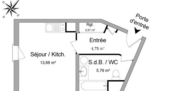 Location Studio 25.4 m² - Francheville 69340