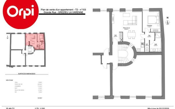 Appartement à vendre    2 pièces • 54,68 m2 Grézieu-la-Varenne
