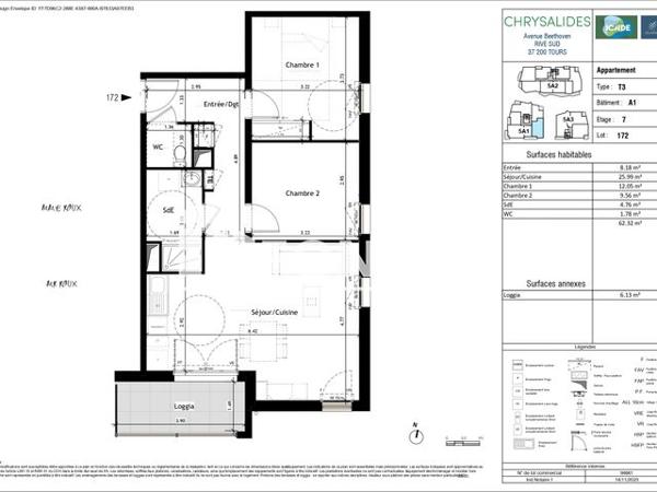Location Appartement 3 pièces 62.32 m² - 2 ALLEE PINA BAUSCH Tours 37200