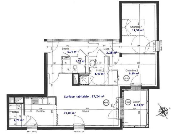 Appartement 3 pièces - 67 m²
