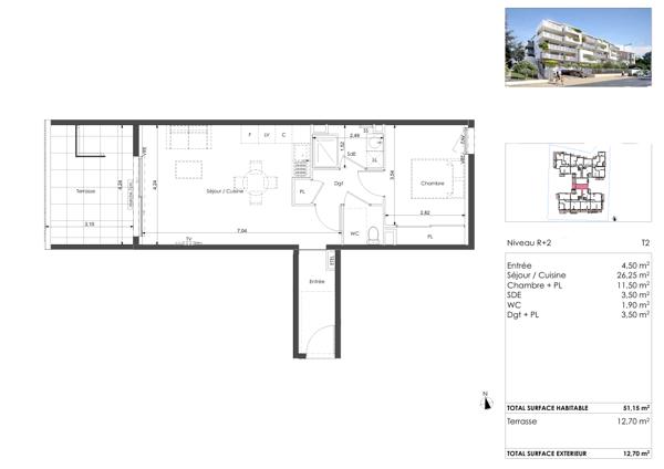 Terrasse plein Ouest. Élégant T2 dans résidence haut de gamme. Quartier de la Corniche