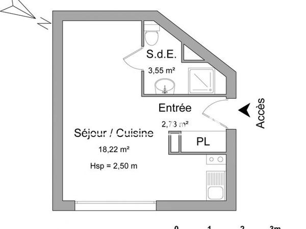 Location Studio 24.5 m² - UNIVERSELLE DROITS DE L'HOMME Elbeuf 76500