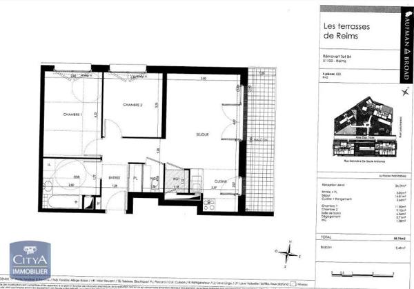 Appartement à louer 3 pièces 58.74m²