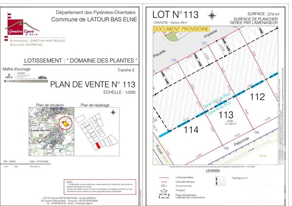 Terrain à vendre  274 m 2   LATOUR BAS ELNE  - 66