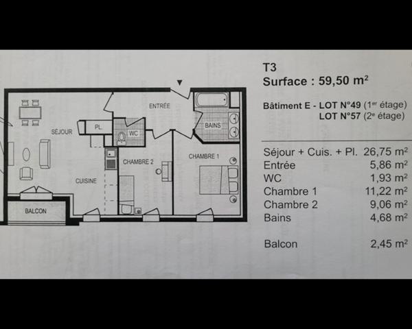 T3 récent, lumineux, balcon sud, 2 parkings + cave