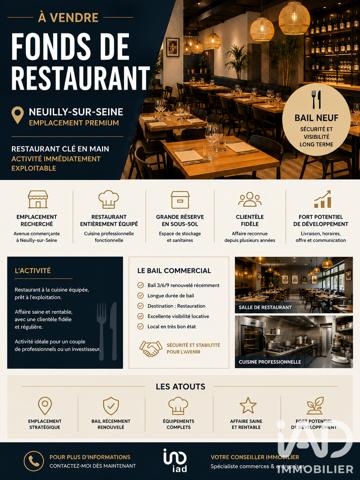 Restaurant à vendre 80 m² Neuilly-sur-Seine