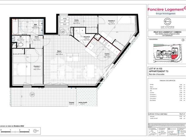 Location Appartement 3 pièces 76.3 m² - 1/3/5 Rue Helvétius Bagnolet 93170