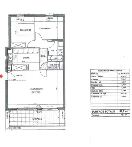 SAUTRON - T3 - 68 M2 + TERRASSE + PK + CAVE