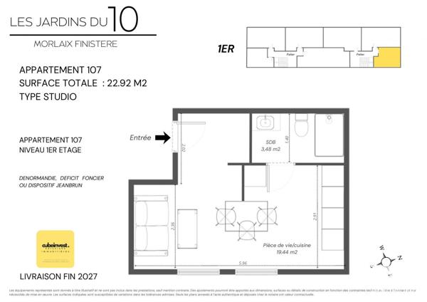 Studio à vendre 23 m² Morlaix