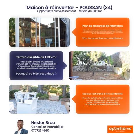 Maison à réinventer sur grand terrain à bâtir - POUSSAN (34)