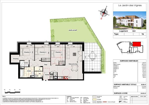 Appartement Bouaye 4 pièce(s) 83.96 m2 / TERRASSE / JARDIN PRIVATIF