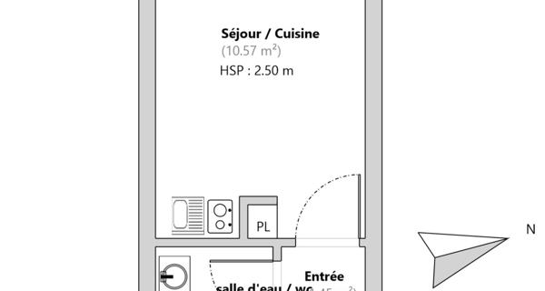 Location Studio 14.49 m² - Paris 75015