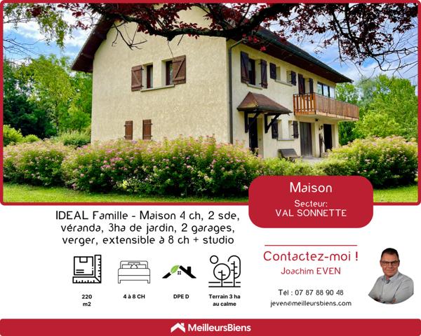 Belle maison de maçon de 220 m2, 4 ch sur 3 ha de terrain plat avec accès rivière